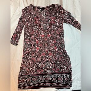 White House Black Market Black and Red Paisley-Print Long Sleeve Dress